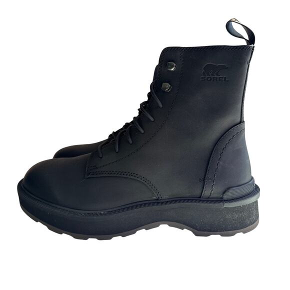 Sorel Hi-Line Lace Combat Boot Women's 8 Waterproof Jet Black Leather Low Heel - Picture 4 of 11